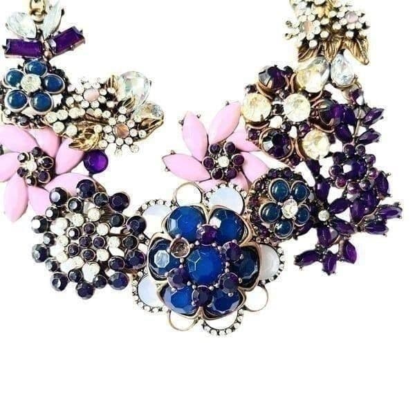 3D Goldtone Floral & Rhinestone Statement Necklace - Thumbnail 6
