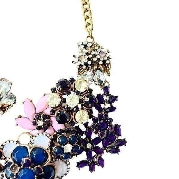 3D Goldtone Floral & Rhinestone Statement Necklace - Thumbnail 5