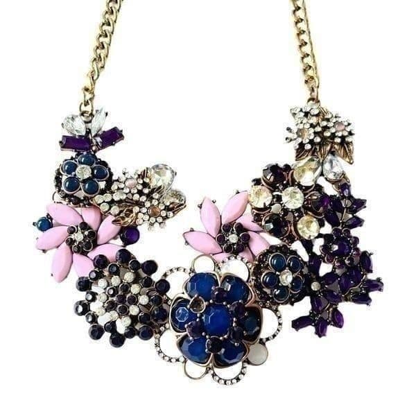 3D Goldtone Floral & Rhinestone Statement Necklace - Image 1
