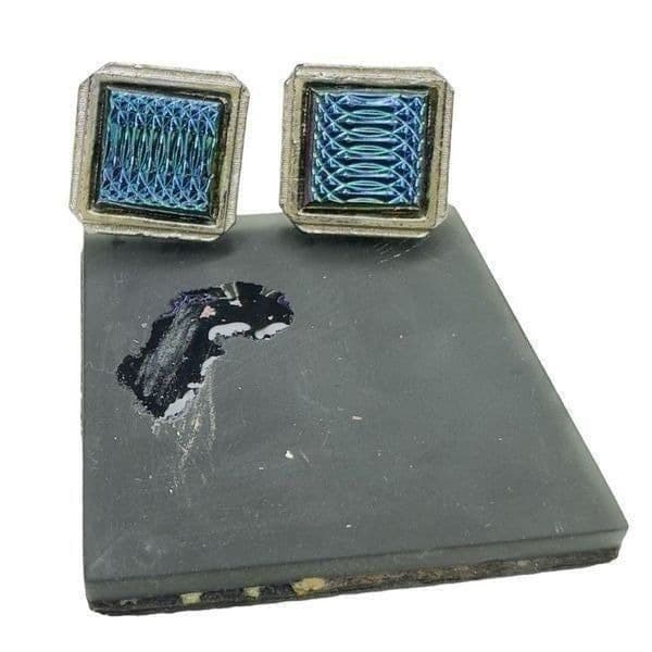 VINTAGE Sterling Silver Men’s Cuff Links .925 Blue Purple Metallic Shiny Sparkly - Thumbnail 2