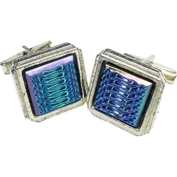VINTAGE Sterling Silver Men’s Cuff Links .925 Blue Purple Metallic Shiny Sparkly - Image 1