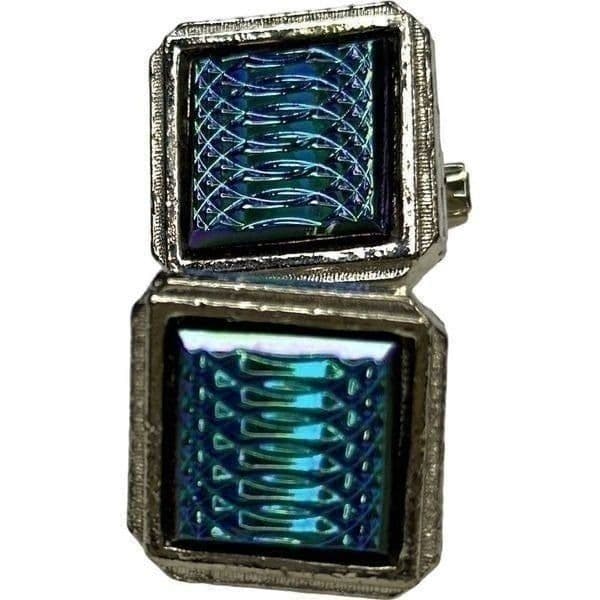 VINTAGE Sterling Silver Men’s Cuff Links .925 Blue Purple Metallic Shiny Sparkly - Thumbnail 8