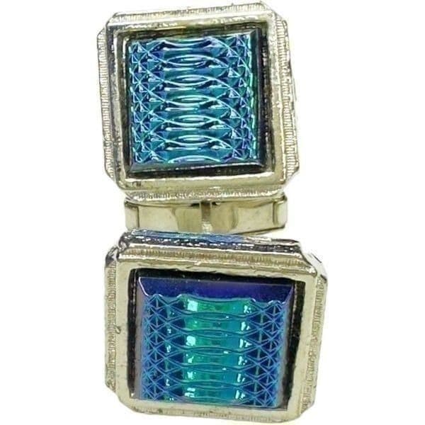 VINTAGE Sterling Silver Men’s Cuff Links .925 Blue Purple Metallic Shiny Sparkly - Thumbnail 5