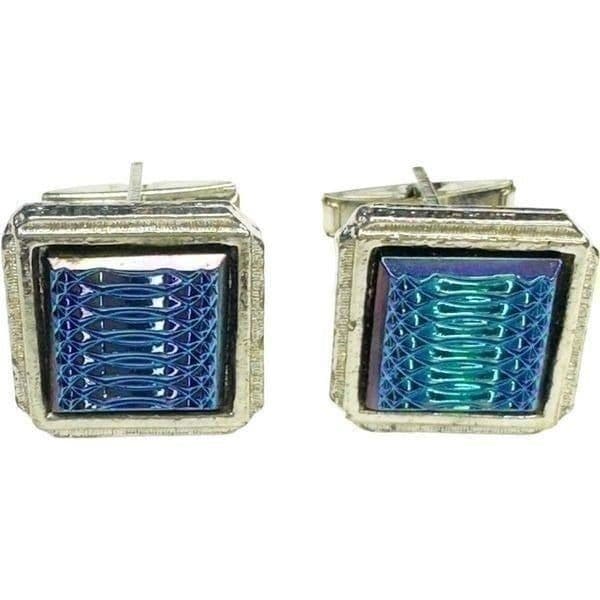 VINTAGE Sterling Silver Men’s Cuff Links .925 Blue Purple Metallic Shiny Sparkly - Thumbnail 4