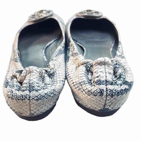 TORY BURCH Reva Snake-Print Ballerina Flat, Roccia, Sold Out In Stores EUC Size - Thumbnail 2