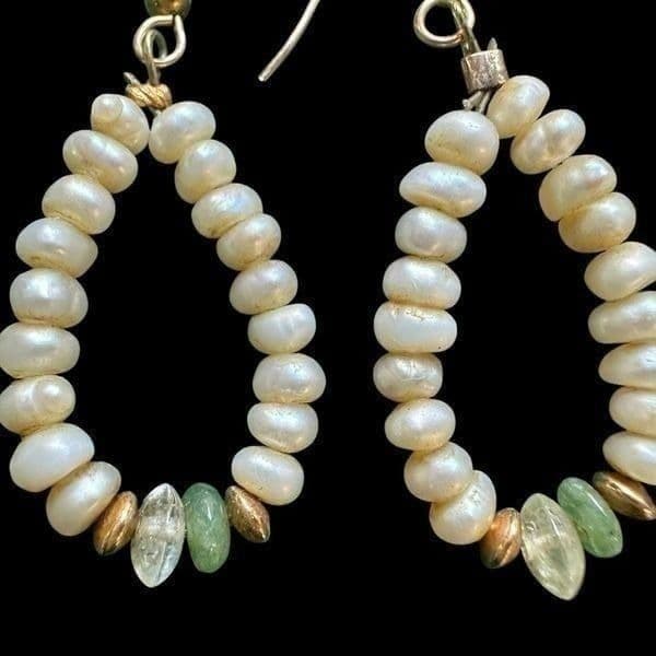 10 Karat 10K Yellow Gold Genuine Pearl Hoop Dangle Dainty Earrings 2” Jewelry Ea - Thumbnail 5