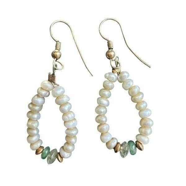 10 Karat 10K Yellow Gold Genuine Pearl Hoop Dangle Dainty Earrings 2” Jewelry Ea - Image 1