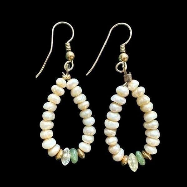 10 Karat 10K Yellow Gold Genuine Pearl Hoop Dangle Dainty Earrings 2” Jewelry Ea - Thumbnail 2