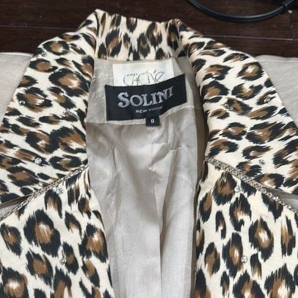 CACHE SOLINI NEW YORK Vintage Shimmer Rhinestone Leopard Cheetah Print Dress Coc - Thumbnail 4