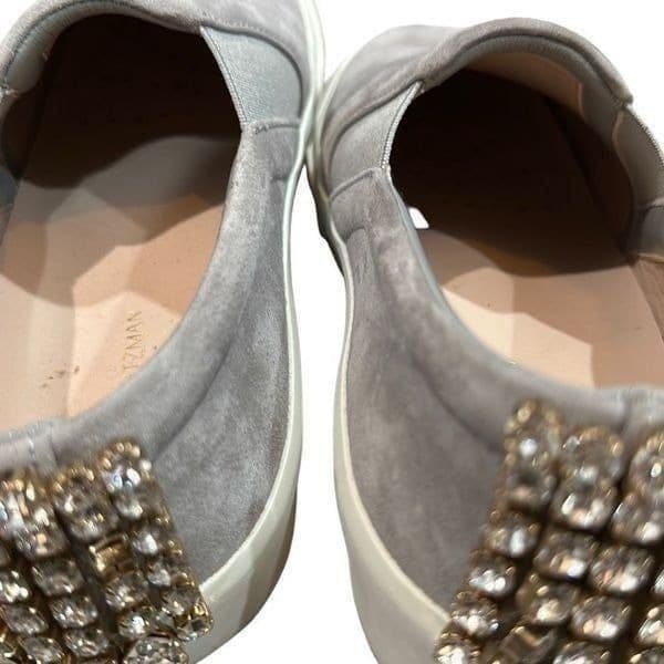 STUART WEITZMAN Jewel Crystal Embellished Gray Suede Leather Slip On Sneakers Sh - Thumbnail 6