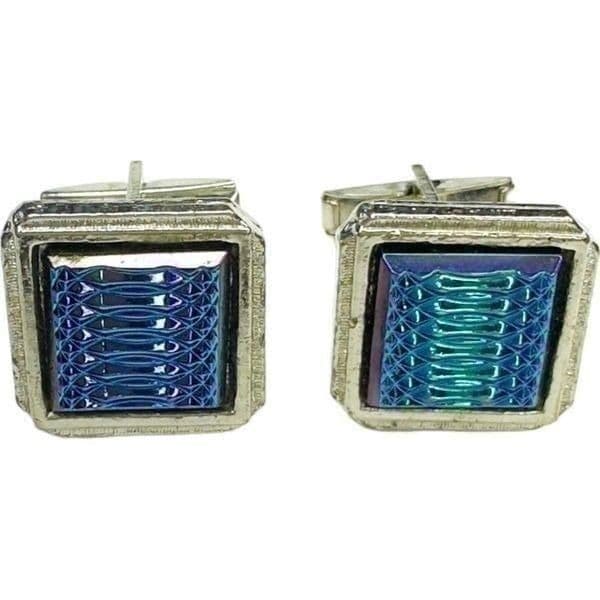 VINTAGE Sterling Silver Men’s Cuff Links .925 Blue Purple Metallic Shiny Sparkly - Thumbnail 3