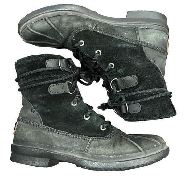 UGG AUSTRALIA Azaria Black Waterproof Suede Leather Rubber Sheepskin Winter Ankl - Image 1