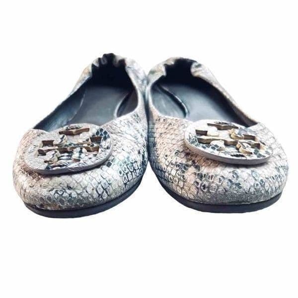 TORY BURCH Reva Snake-Print Ballerina Flat, Roccia, Sold Out In Stores EUC Size - Thumbnail 3