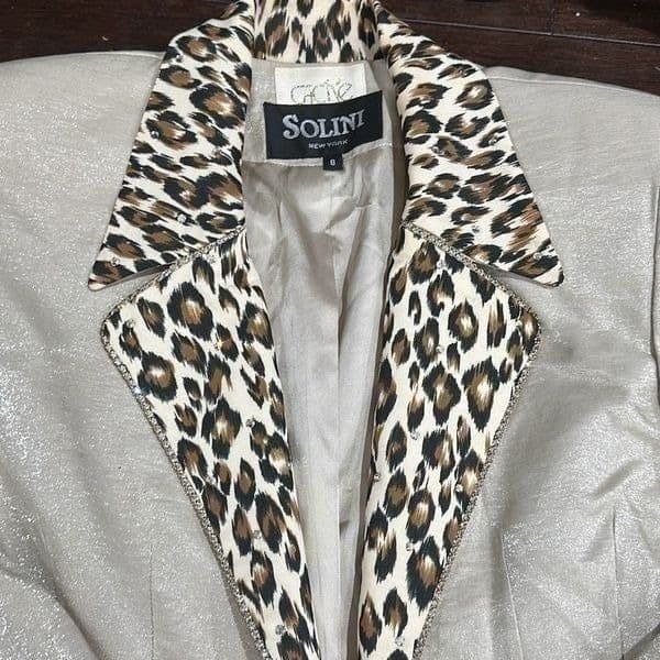 CACHE SOLINI NEW YORK Vintage Shimmer Rhinestone Leopard Cheetah Print Dress Coc - Thumbnail 10