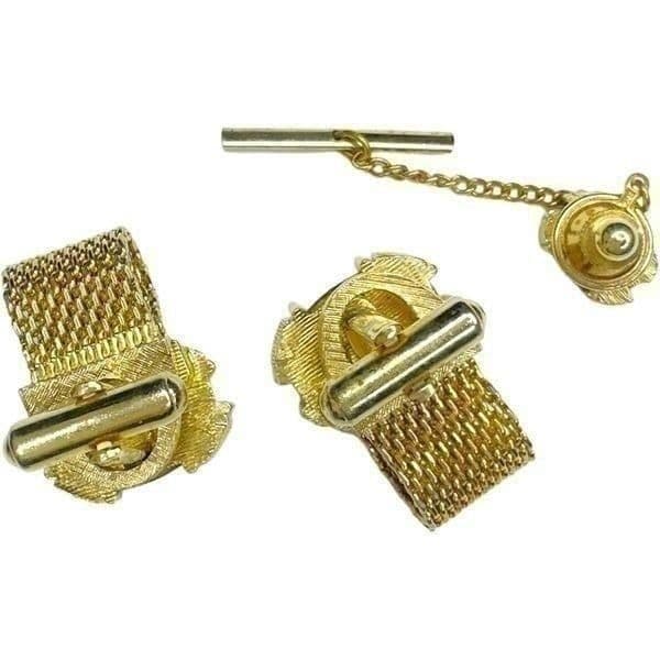 VINTAGE Cuff Links and Tie Tack Gold-tone & Green Stone Cufflinks Tie Tack Lot E - Thumbnail 3