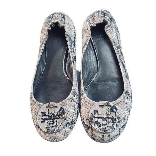 TORY BURCH Reva Snake-Print Ballerina Flat, Roccia, Sold Out In Stores EUC Size - Thumbnail 6