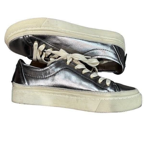ALLSAINTS ALL SAINTS Metallic Pewter Silver Milla Leather Platform Sneakers Size - Thumbnail 2