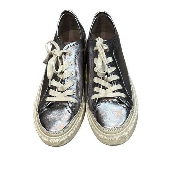 ALLSAINTS ALL SAINTS Metallic Pewter Silver Milla Leather Platform Sneakers Size - Thumbnail 8