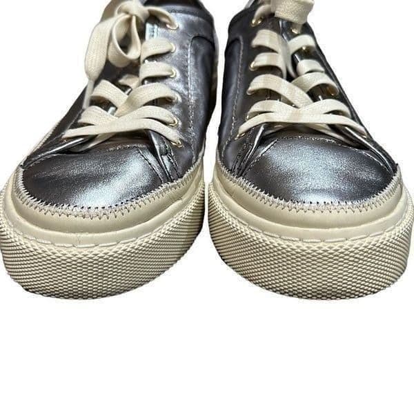 ALLSAINTS ALL SAINTS Metallic Pewter Silver Milla Leather Platform Sneakers Size - Thumbnail 5