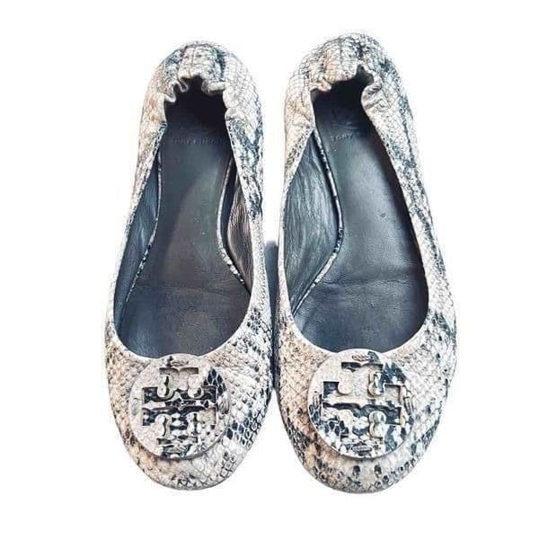 TORY BURCH Reva Snake-Print Ballerina Flat, Roccia, Sold Out In Stores EUC Size - Image 1