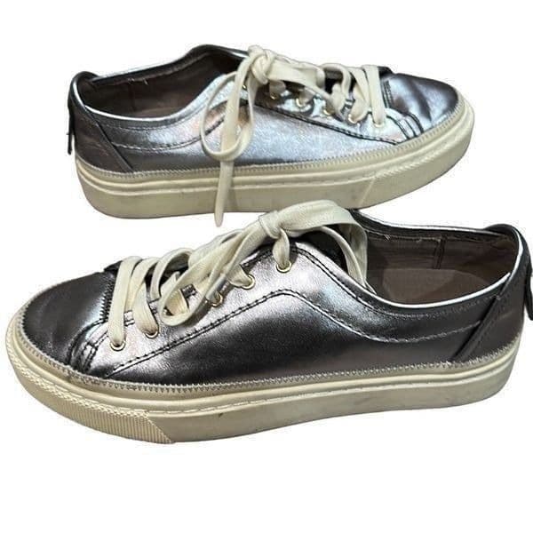 ALLSAINTS ALL SAINTS Metallic Pewter Silver Milla Leather Platform Sneakers Size - Thumbnail 7