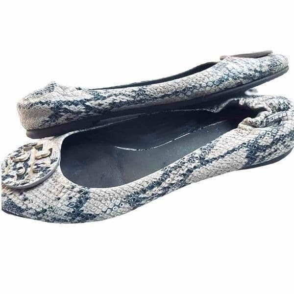 TORY BURCH Reva Snake-Print Ballerina Flat, Roccia, Sold Out In Stores EUC Size - Thumbnail 4