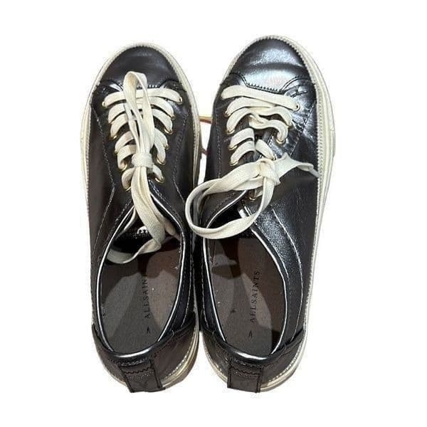 ALLSAINTS ALL SAINTS Metallic Pewter Silver Milla Leather Platform Sneakers Size - Thumbnail 4