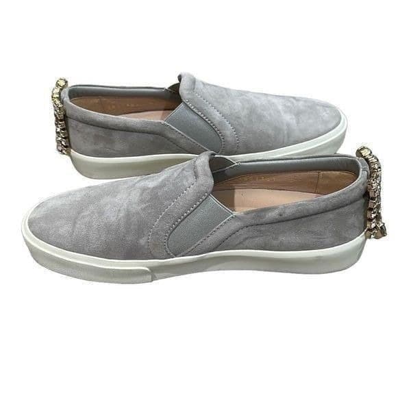 STUART WEITZMAN Jewel Crystal Embellished Gray Suede Leather Slip On Sneakers Sh - Thumbnail 2