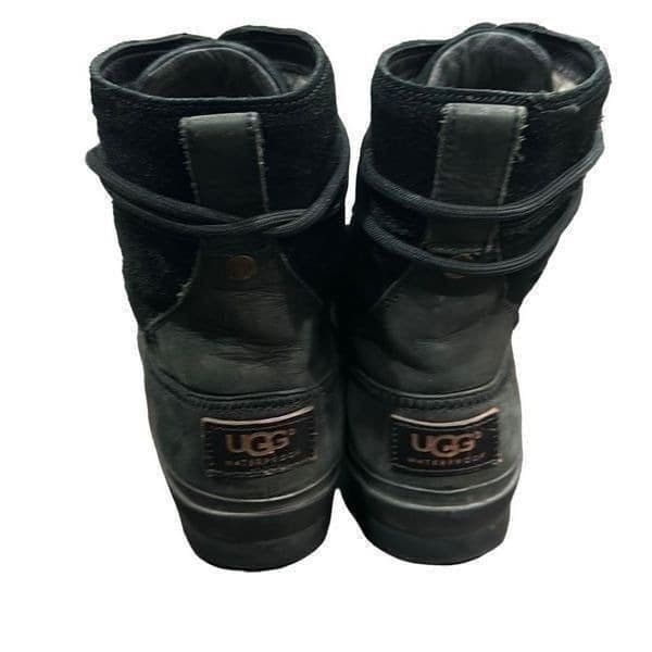 UGG AUSTRALIA Azaria Black Waterproof Suede Leather Rubber Sheepskin Winter Ankl - Thumbnail 2