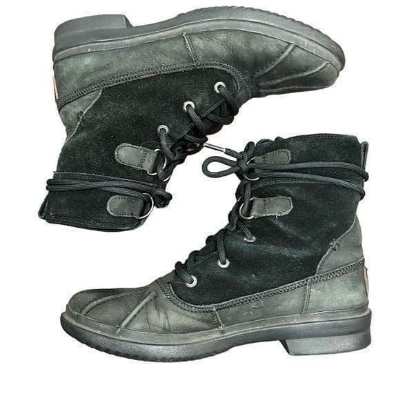 UGG AUSTRALIA Azaria Black Waterproof Suede Leather Rubber Sheepskin Winter Ankl - Thumbnail 6