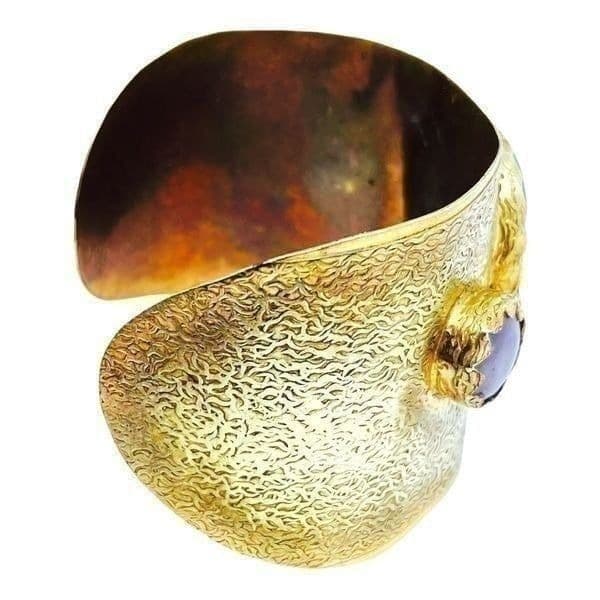 Antique Brutalist Amethyst Brass Cuff Bracelet - Thumbnail 5