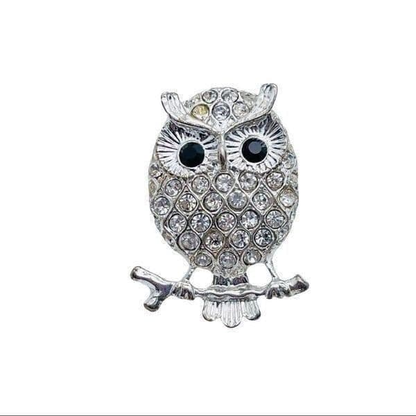 Owl Silvertone Rhinestone Ring Size 6 - Image 1