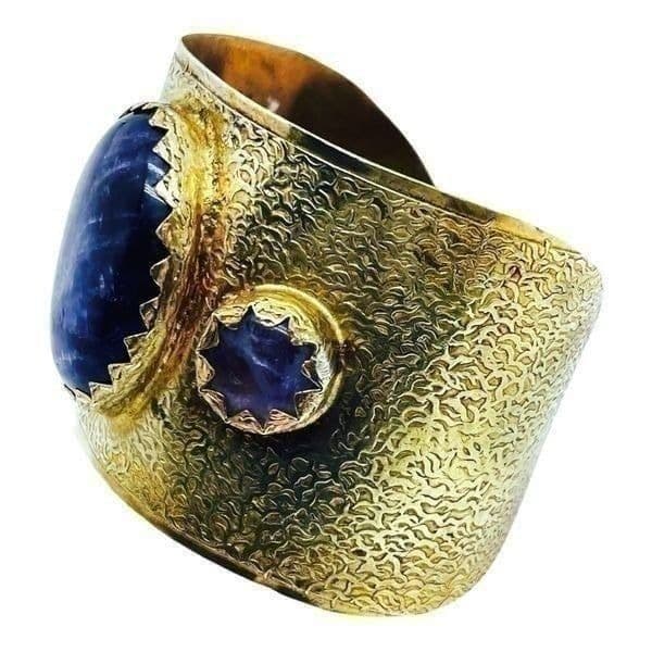 Antique Brutalist Amethyst Brass Cuff Bracelet - Thumbnail 7