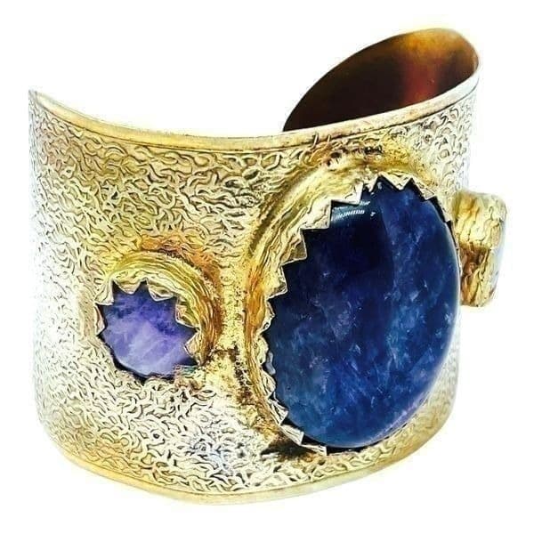 Antique Brutalist Amethyst Brass Cuff Bracelet - Thumbnail 3