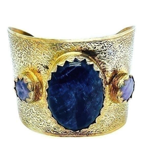 Antique Brutalist Amethyst Brass Cuff Bracelet - Thumbnail 6