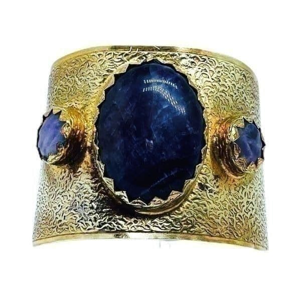 Antique Brutalist Amethyst Brass Cuff Bracelet - Thumbnail 12