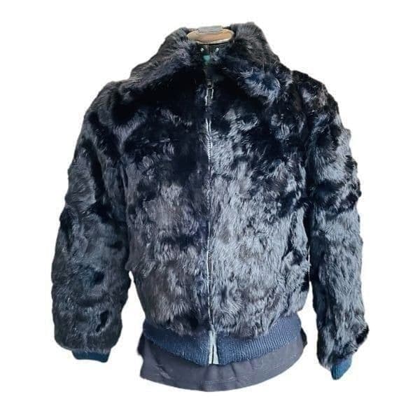 100% Rabbit Fur Coat Black Full Zip Size Small - Image 1