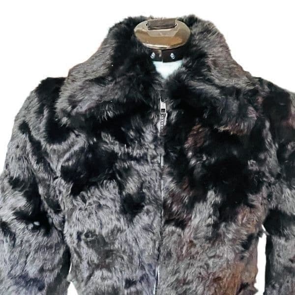 100% Rabbit Fur Coat Black Full Zip Size Small - Thumbnail 8