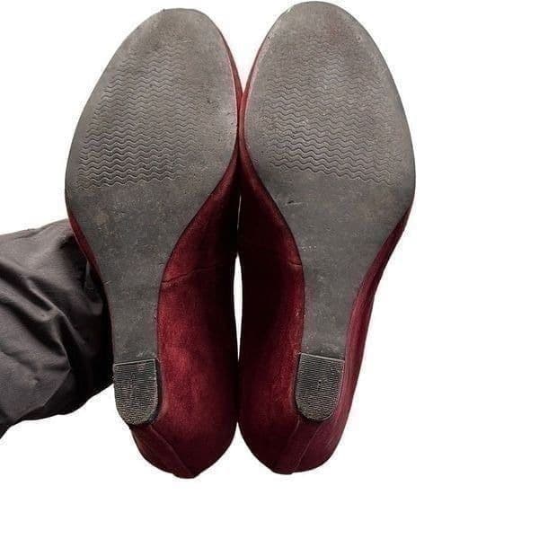 Via Neroli Mt Marlene Burgandy Suede Leather Wedge Heels Size 8 - Thumbnail 4