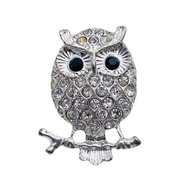 Owl Silvertone Rhinestone Ring Size 6 - Thumbnail 2