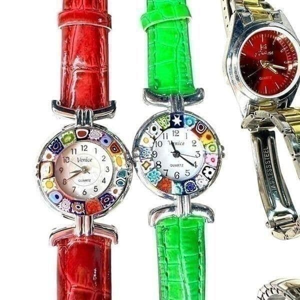 Lot Of 6 Watches 2 Murano Glass New Batteries Red Robin Titanium Colorful Bundle - Thumbnail 2