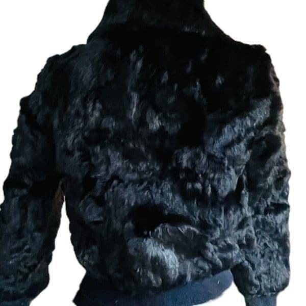 100% Rabbit Fur Coat Black Full Zip Size Small - Thumbnail 4