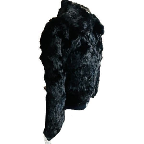 100% Rabbit Fur Coat Black Full Zip Size Small - Thumbnail 2
