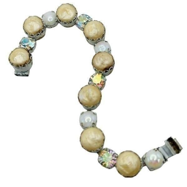REGENCY Vintage Mid Century Aurora Borealis AB Faux Pearl Bracelet 7” - Thumbnail 2