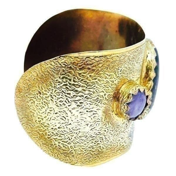 Antique Brutalist Amethyst Brass Cuff Bracelet - Thumbnail 10