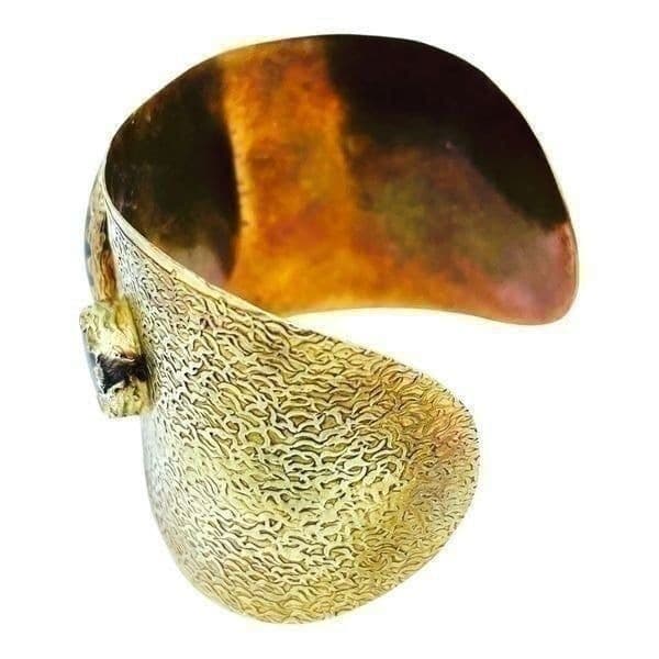 Antique Brutalist Amethyst Brass Cuff Bracelet - Thumbnail 2