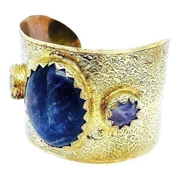 Antique Brutalist Amethyst Brass Cuff Bracelet - Thumbnail 4