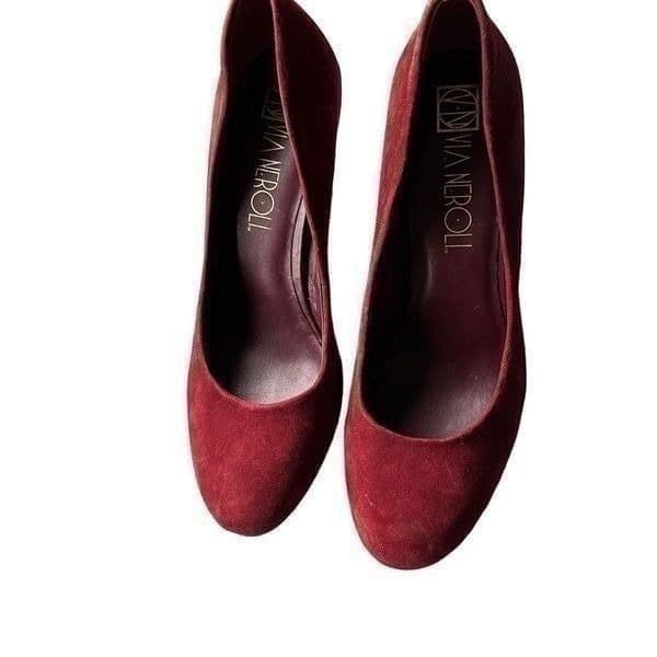 Via Neroli Mt Marlene Burgandy Suede Leather Wedge Heels Size 8 - Thumbnail 3