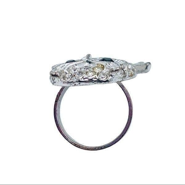 Owl Silvertone Rhinestone Ring Size 6 - Thumbnail 6