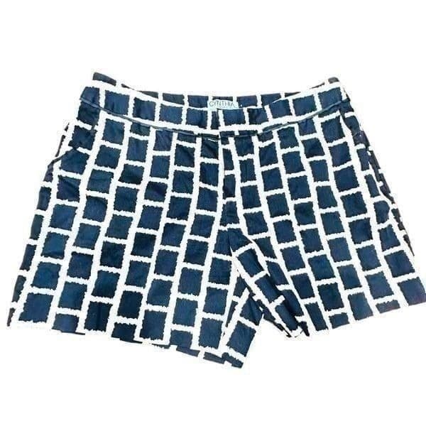 CYNTHIA ROWLEY Blue White Geometric Shorts w/Pockets Size 6 - Image 1